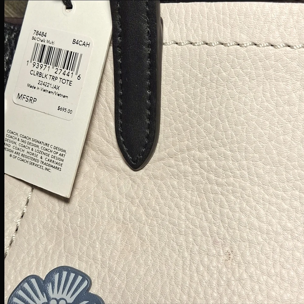 Coach Two-Tone Black and Cream Floral Appliqué Tote